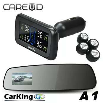 CarKing行車王後視鏡行車記錄器A1 +CAREUD胎外型胎壓偵測器U903W(360度新版)