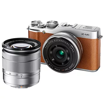 (公司貨)FUJIFILM X-M1+XC16-50mm+XF27mm 雙鏡組-送原廠電池+FUJI 相機包(一機兩鏡)+保護貼/棕色