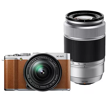 (公司貨)FUJIFILM X-M1+16-50mm+50-230mm 雙鏡組-送16G記憶卡+FUJI 相機包(一機兩鏡)/棕色