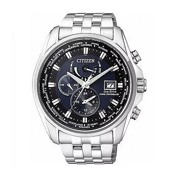 CITIZEN 轉動世界眼界5局電波時尚光動能腕錶-藍-AT9031-52L