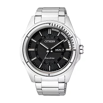 CITIZEN Eco-Drive 紳士品味光動能時尚優質腕錶-黑面-AW0030-55E