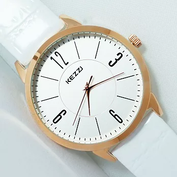KEZZI 珂紫 996潮流時尚韓版簡約時尚情侶皮帶錶-男錶(白色)