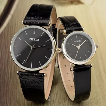 KEZZI 珂紫 735經典超薄簡約復古皮帶錶/男錶(黑色)