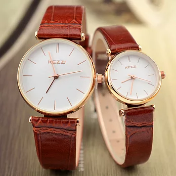KEZZI 珂紫 735經典超薄簡約復古皮帶錶/女錶(棕色)