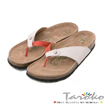 Taroko撞色藝術全牛皮勃肯風涼鞋-藍系大人款35橘系