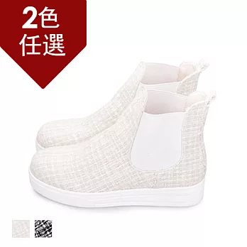 FUFA MIT 小香風毛呢鬆緊高筒鞋(FA15) - 黑25米