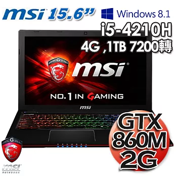 MSI GE60 2PE 15.6吋 i5-4210H GTX860M GDDR5 2GB獨顯 Win 8.1 專業電競筆電