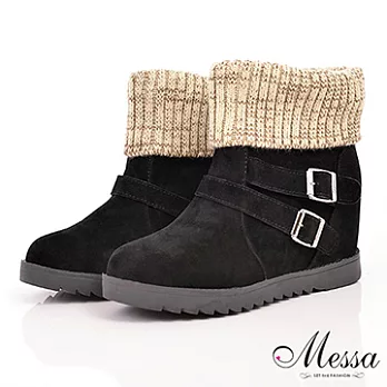 【Messa米莎】雪國少女針織襪套環釦短靴-三色37黑色