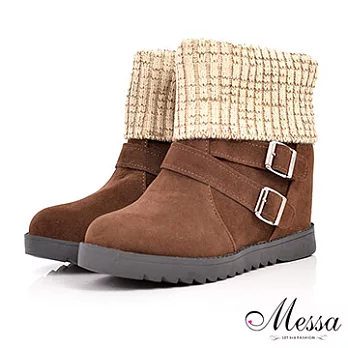 【Messa米莎】雪國少女針織襪套環釦短靴-三色36棕色