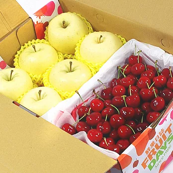 【鮮果日誌】金蘋禮讚櫻桃禮盒（日本金星蘋果6入+櫻桃2.5台斤）