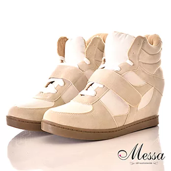 【Messa米莎】繽紛女孩撞色魔鬼氈中筒隱形內增高休閒鞋-四色39白色