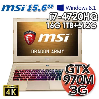 GS60 4K版 四代I7 15.6吋 3G獨顯 Win8.1電競筆電 璀璨金