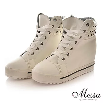【Messa米莎】男友風鉚釘後飾內增高休閒鞋-兩色36白色