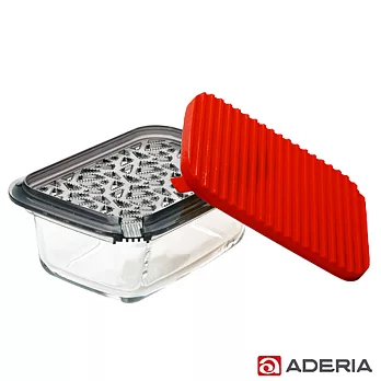 【ADERIA】日本進口多功能磨泥玻璃容器盒(紅)