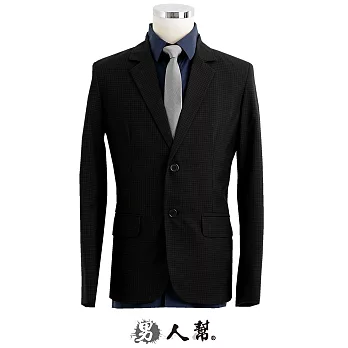 【男人幫】C5320＊【皇家黑色格紋窄版雙扣西裝外套】黑色 M號