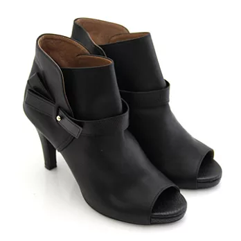 ◤Green Phoenix◥極致素雅全真皮壓花紋蝴蝶結魚口踝靴4.5黑色