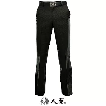 【男人幫】K0427＊【皇家黑色格紋窄版中低腰直筒西裝褲】黑色M號