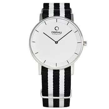 OBAKU 纖薄哲學二針時尚腕錶-白面黑x帆布帶