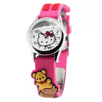 Hello Kitty 親親小熊立體俏麗腕錶-桃紅