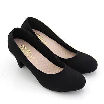 【Pretty】MIT簡約素面高跟包鞋23.5黑毛