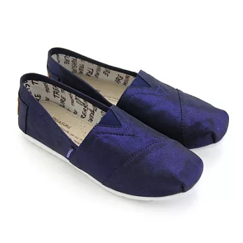 【Pretty】百搭亮面帆布懶人休閒鞋37藍色