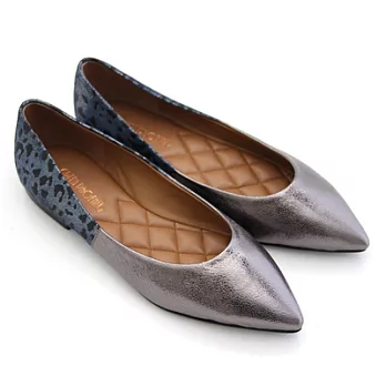 ◤Green Phoenix◥奇幻旅程動物紋拼接全真皮撞色尖頭平底娃娃鞋8古銅