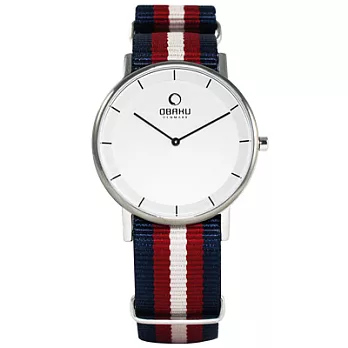 OBAKU 纖薄哲學二針時尚腕錶-白面紅x帆布帶