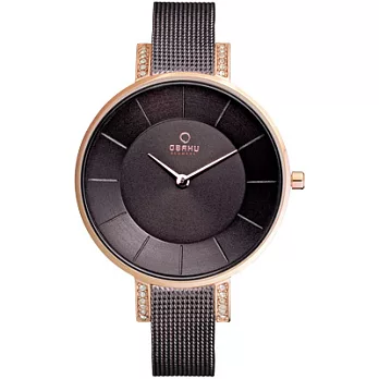 OBAKU紡織米蘭晶鑽時尚腕錶-咖啡金