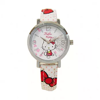 Hello Kitty 可愛俏皮惹人愛時尚造型腕錶-白色-KT002LWWW