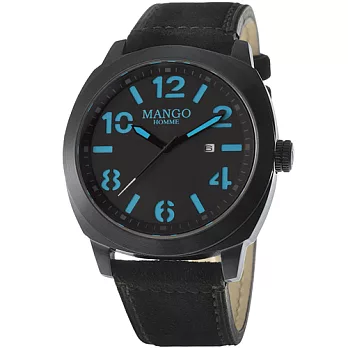 MANGO HOMME 雅仕品味時尚腕錶-黑x藍/46mm黑x藍