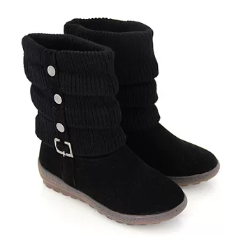 【Pretty】簡單針織毛線皺褶中筒靴39黑色