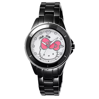 HELLO KITTY 時尚女神氣質腕錶-銀框白x黑