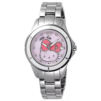 HELLO KITTY 時尚女神氣質腕錶-銀框白x銀