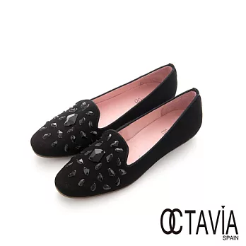OCTAVIA - 黑鑽石 法式LOFER 平底微跟休閒鞋 - 絨黑36絨黑