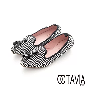 OCTAVIA - 溫暖的 千鳥格紋法式鬆緊流蘇樂福休閒鞋 - 黑白36黑白