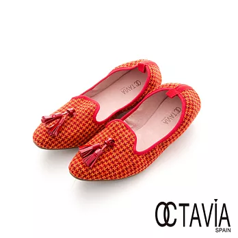 OCTAVIA - 溫暖的 千鳥格紋法式鬆緊流蘇樂福休閒鞋 - 桔紅36桔紅