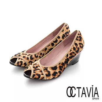 OCTAVIA -CROCS 豹紋魚口楔型高跟鞋 - 豹紋咖35豹紋咖