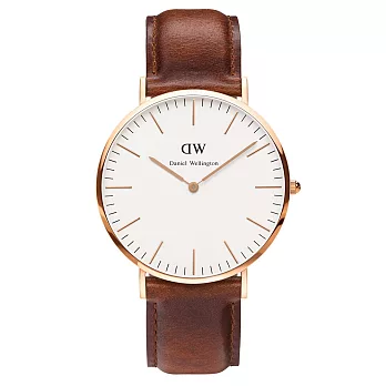 Daniel Wellington Andrews經典時尚皮帶男錶-玫瑰金框x咖啡