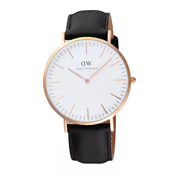 Daniel Wellington Glasgow經典時尚皮帶男錶-玫瑰金框x黑