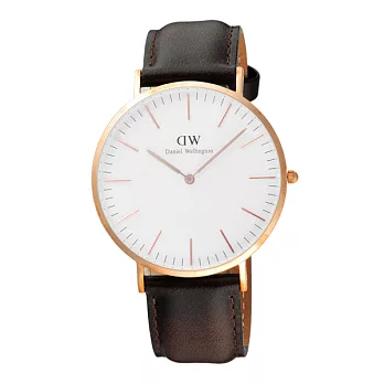 Daniel Wellington Bristol經典時尚皮帶男錶-金框x咖啡