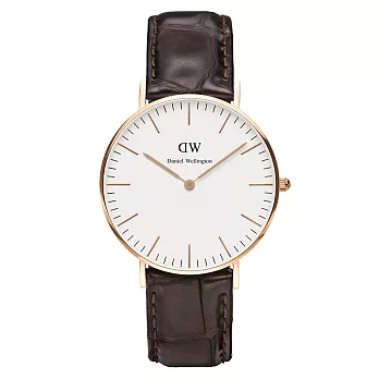 Daniel Wellington York風潮時尚皮帶男錶-金框x咖啡