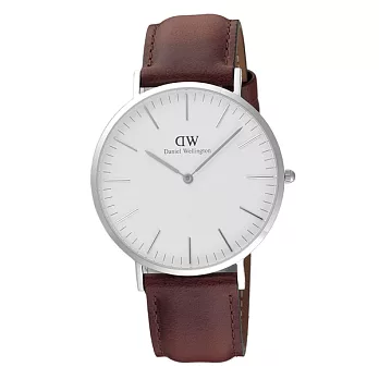 Daniel Wellington Andrews經典時尚皮帶男錶-銀框x咖啡