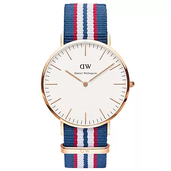 Daniel Wellington Belfast 時尚男錶-/金框/藍紅白帶0113DW