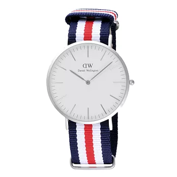 Daniel Wellington Canterbury時尚男錶-/銀框/藍白紅帶0202DW