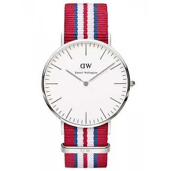 Daniel Wellington Exeter 時尚男錶-/銀框/紅白藍帶0212DW