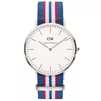 Daniel Wellington Belfast 時尚男錶-/銀框/藍紅白帶0213DW