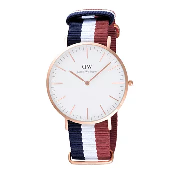 Daniel Wellington Cambridge時尚男錶-/金框/藍白紅寬帶0103DW