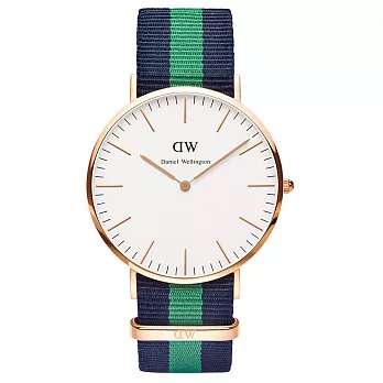 Daniel Wellington Warwick時尚男錶-/金框/藍綠寬帶0105DW