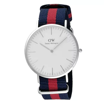 Daniel Wellington Oxford 時尚男錶-/銀框/藍紅寬帶0201DW