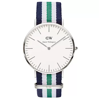 Daniel Wellington Notthingham時尚男錶-/銀框/藍白綠帶0208DW